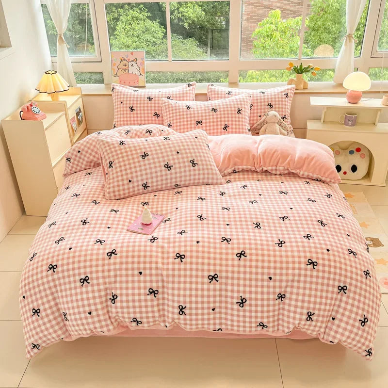 Afralia™ Cartoon Print Milk Velvet Bedding Set: Cozy, Skin-Friendly Winter Bedclothes