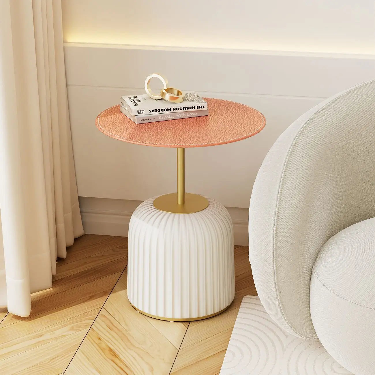 Afralia™ Modern Mushroom Glass Leather Side Table Luxury Light