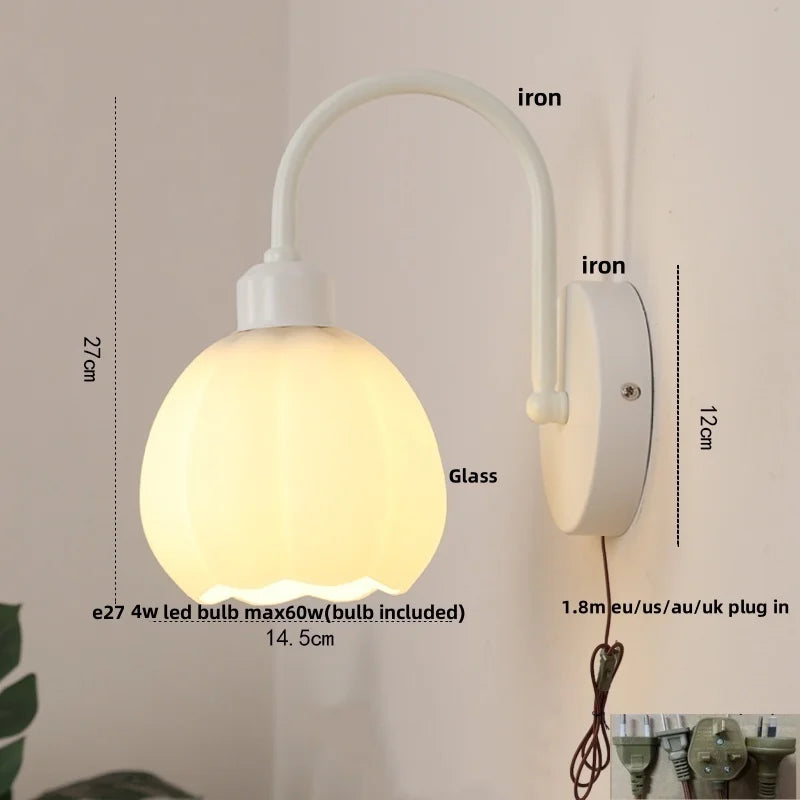 Afralia™ White Glass LED Wall Lights Fixture Modern Simple Design Iron Stair Light