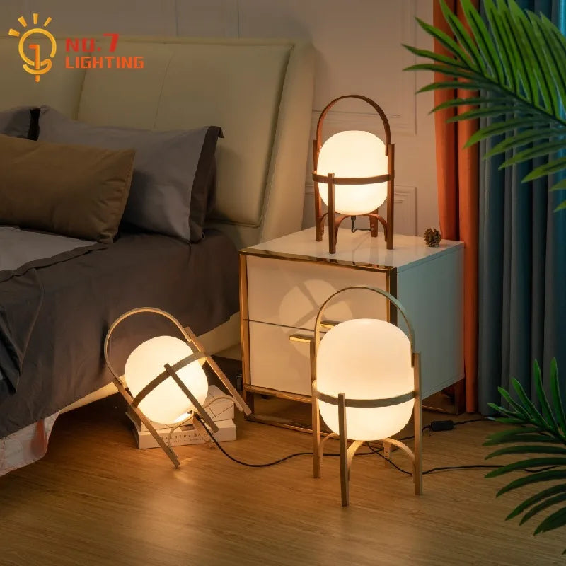 Afralia™ Solid Wood Glass Desk Lamp LED E27 Vintage Table Light Living Room Bedroom.