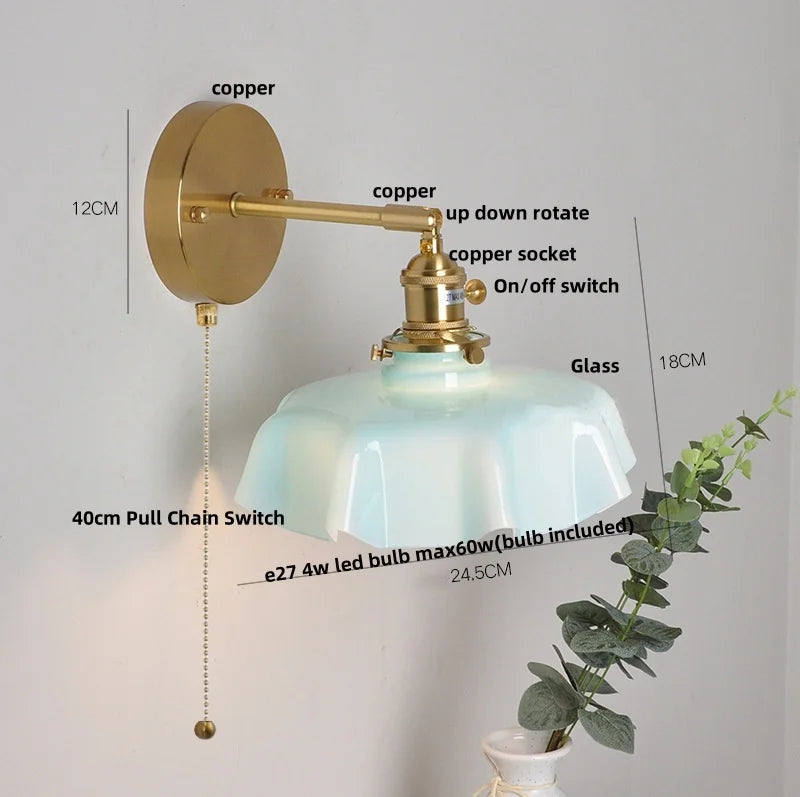Afralia™ Nordic Glass Knob Switch LED Wall Sconce - Copper Stair Light Fixtures