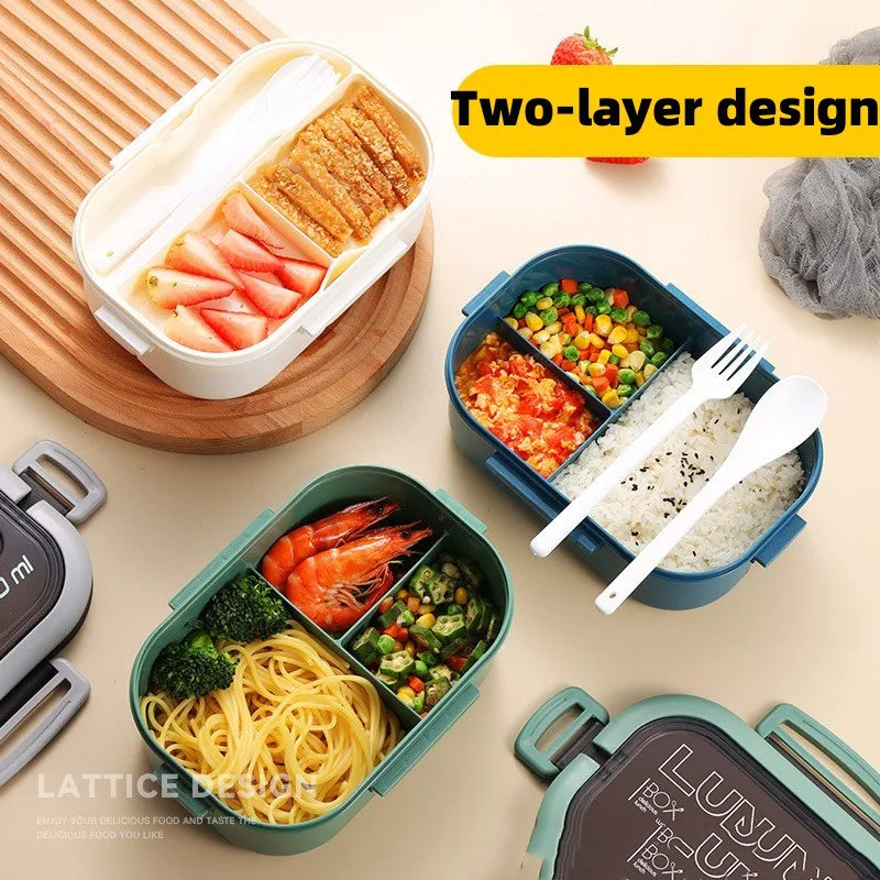 Afralia™ Kids 2-Layer Bento Lunch Box, Microwaveable Food Container for School & Outdoor Activities