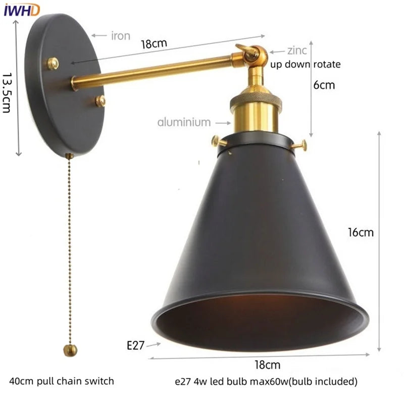 Afralia™ Gold Industrial LED Wall Lamp for Loft Stair & Bedroom Lighting