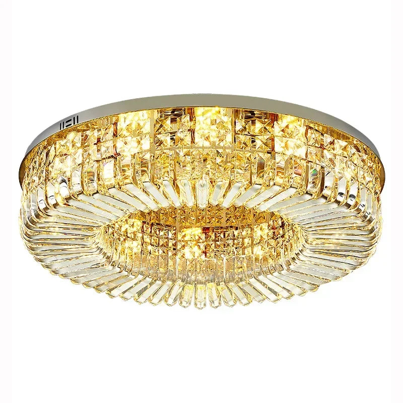 Afralia™ Crystal Gold Round LED Ceiling Light for Living Room, Kitchen, and Bedroom