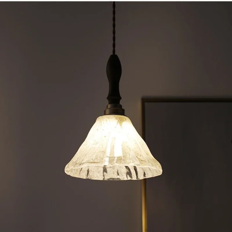 Afralia™ LED Pendant Light: Japan Style White Glass, Copper Socket, Walnut Wood Lamp