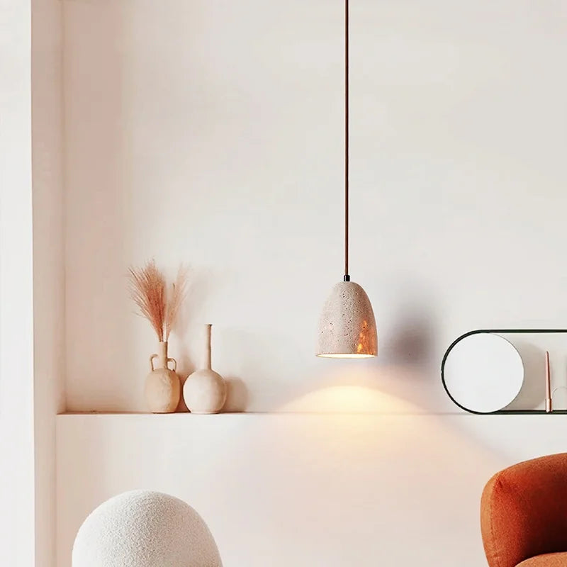 Afralia™ LED Pendant Lamp Yellow Travertine Japanese Style Adjustable Hanging Light