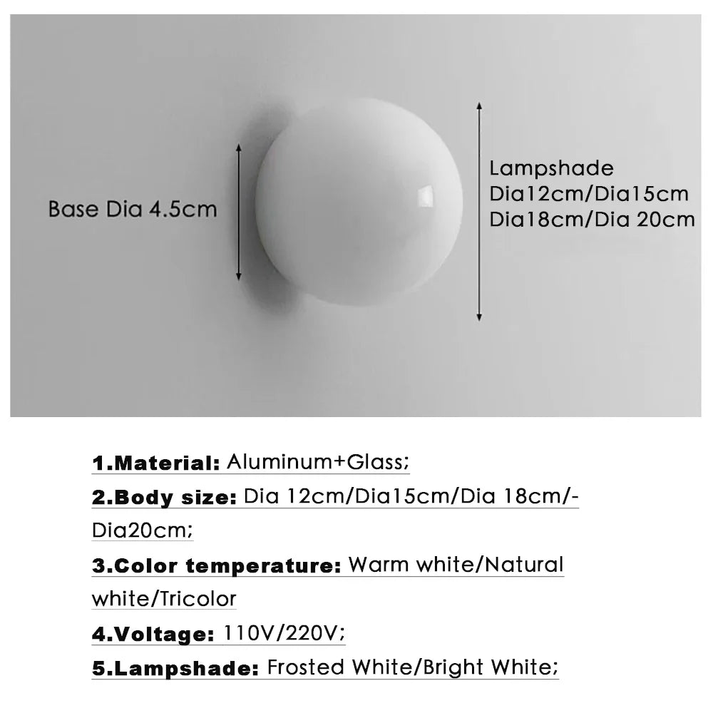 Afralia™ White Round Ball Glass Wall Lamp for Bedside Living Room & Bathroom