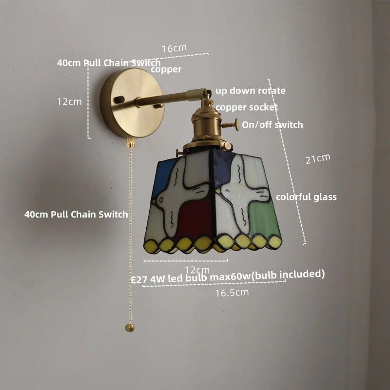 Afralia™ Tiffany Style Glass Wall Light Fixture - Colorful LED Switch Up Down Rotate