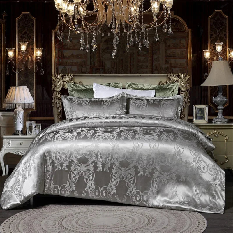 Afralia™ Jacquard Satin Luxury Bedding Set - Queen Size Luxe Duvet Cover Set