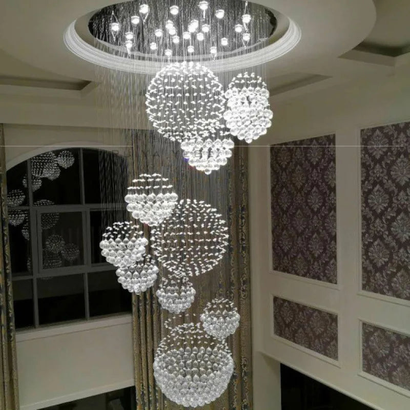 Afralia™ Crystal Ball LED Chandelier: Modern Industrial Pendant Light for Living Room