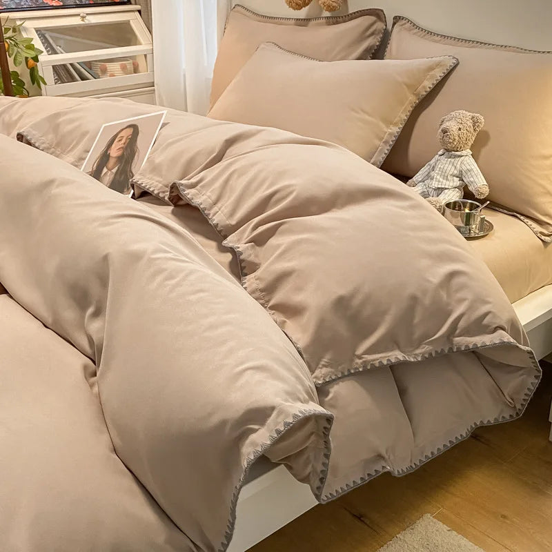 Afralia™ Cozy Shell Edges Bedding Set: Soft Duvet & Fitted Sheet for Autumn/Winter