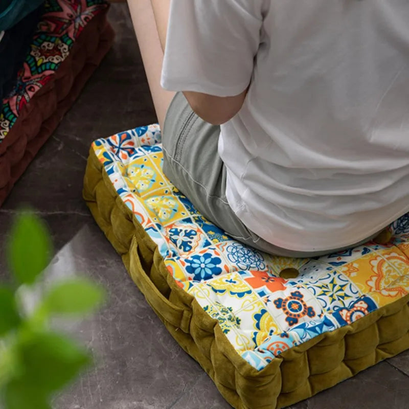 Afralia™ Bohemian Mandala Velvet Floor Cushion for Reading Nook and Party Decor