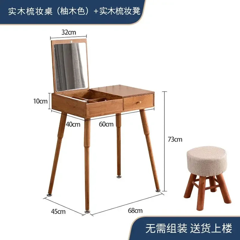 Afralia™ Solid Wood Makeup Dressing Table with Flip Style Mirror and Drawers