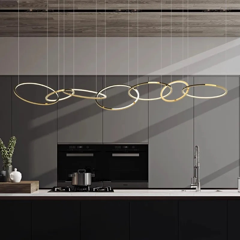 Afralia™ Modern Gold Round LED Pendant Lights for Kitchen Island Bar, Lustres Lamparas