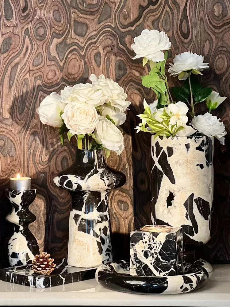 Afralia™ Noir Grand Antique Marble Vase for Modern Home Décor