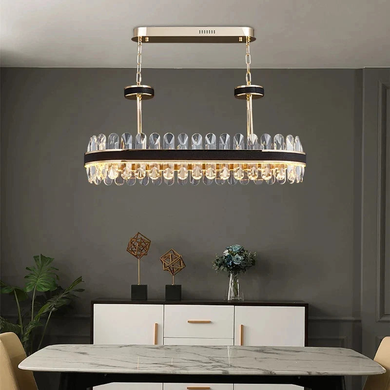 Afralia™ Black Gold Round LED Crystal Chandelier for Living Room - Modern Suspension Luminaire