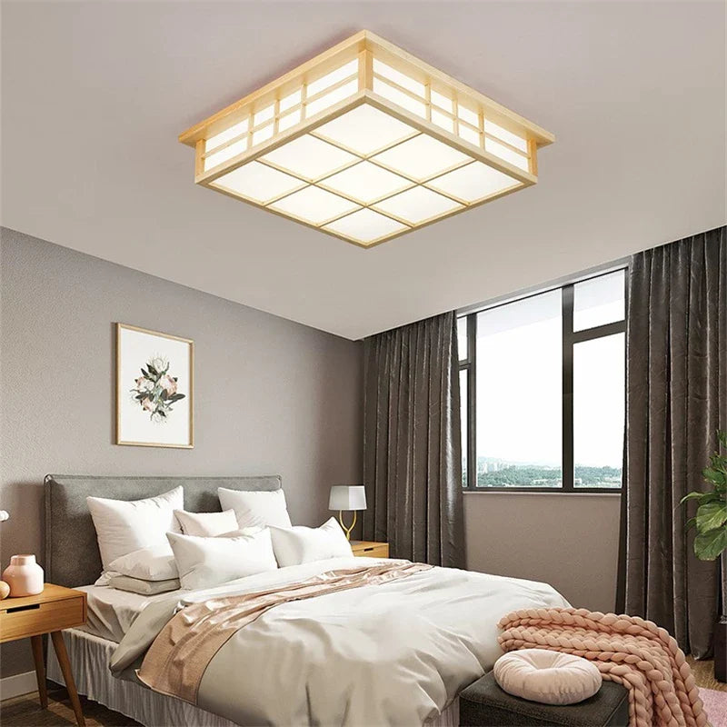 Afralia™ Wooden Square LED Ceiling Lights for Modern Living Room, Kitchen, and Restaurant