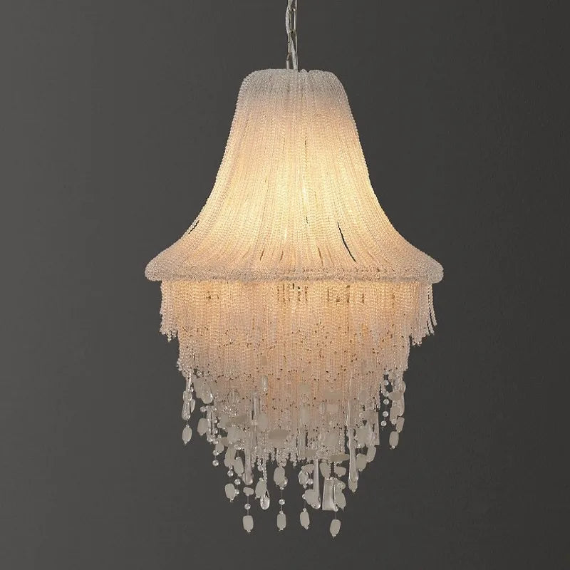 Afralia™ Large Tassel Crystal Chandelier for Foyer Living Room Decor, Colorful Beaded Ceiling Lamp