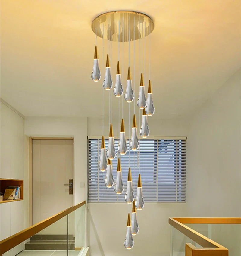 Afralia™ Gold Crystal Water Drop Pendant Lights for Dining Room Chandelier