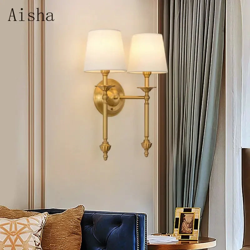 Afralia™ Copper Gold Wall Light American Bedroom Bedside Lamp Living Room Sconces