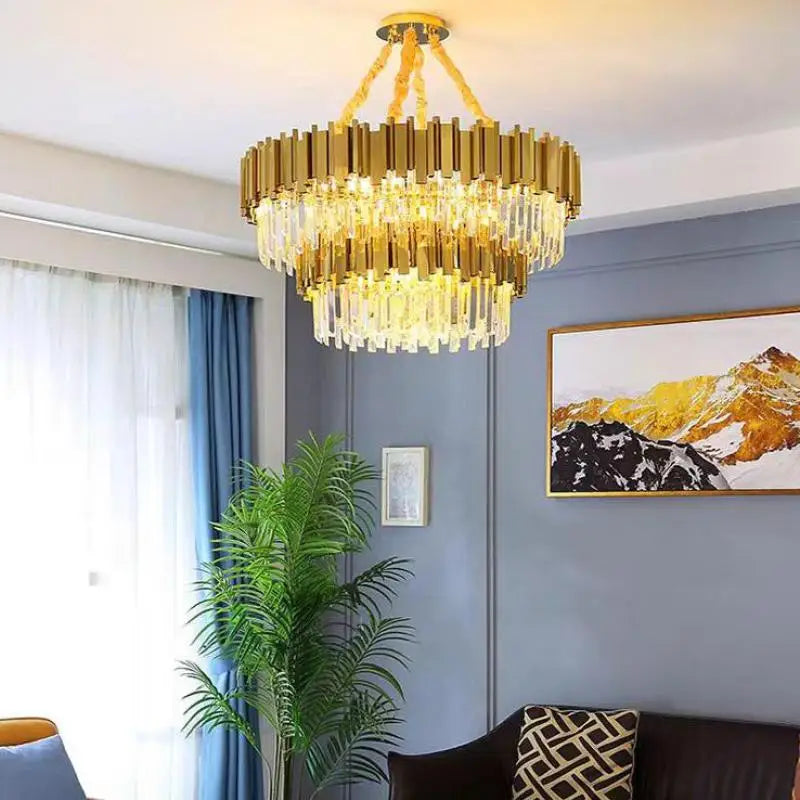 Afralia™ Crystal LED Pendant Lights: Luxury Gold Plating Metal Hanging Lamp for Living, Dining, Bedroom