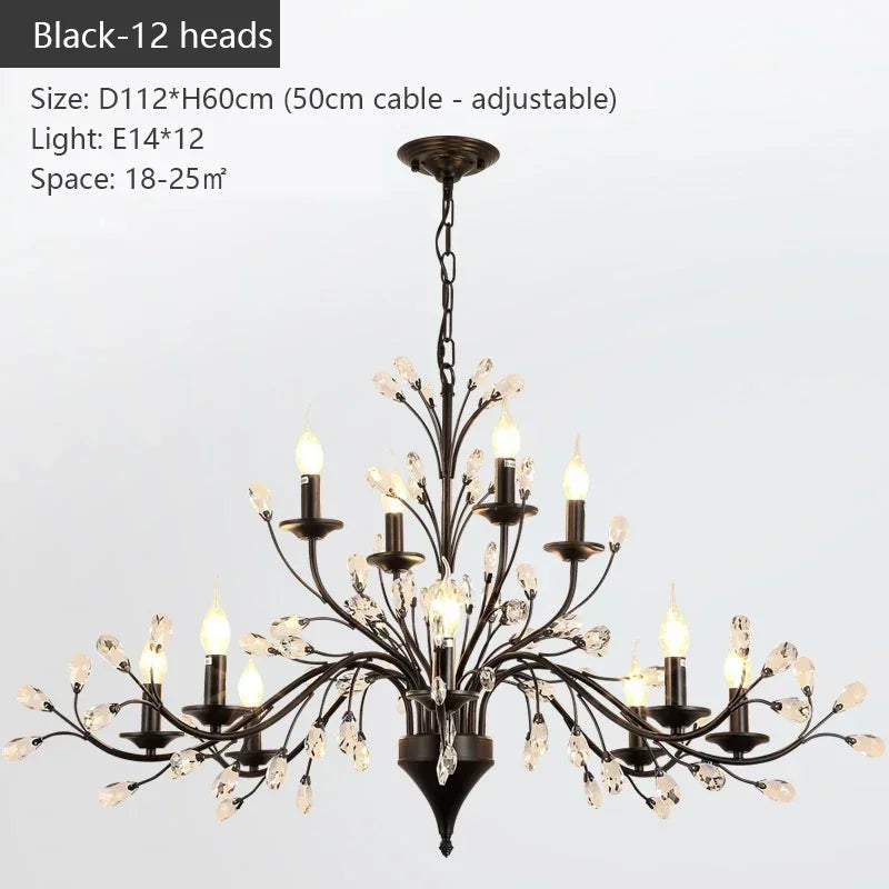 Afralia™ Vintage Crystal LED Ceiling Chandelier for Country Living Room Lighting