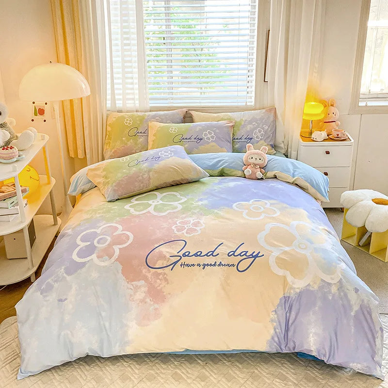 Afralia™ Flower Single Double Bedding Set Full Size Cotton Duvet Cover High Quality Quilt Cover Set