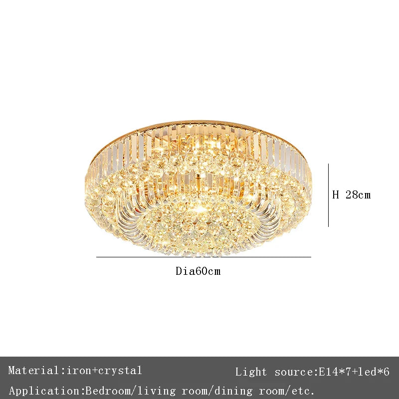 Afralia™ Large Crystal Ceiling Chandelier: Luxury Gold LED Round Ceiling Lights