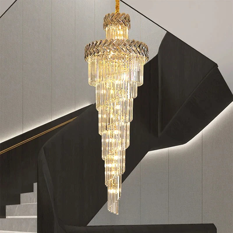 Afralia™ Smoky Gray Crystal Chandelier Indoor Lighting Staircase LED Pendant Lamp