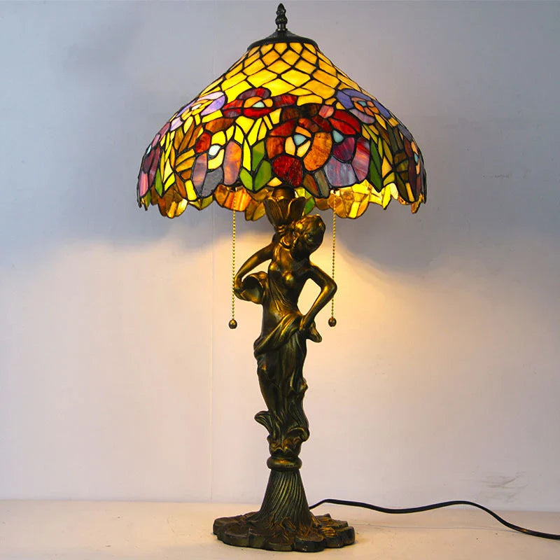 Afralia™ Exquisite Flowers Glass Table Lamp - LED Desk Light for Home, Study, Bedroom