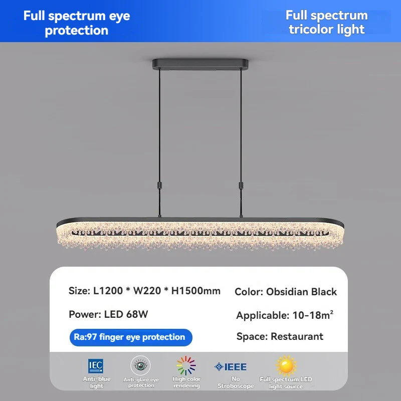 Afralia™ Black Crystal Ceiling Pendant LED Chandelier for Modern Living Room Decor