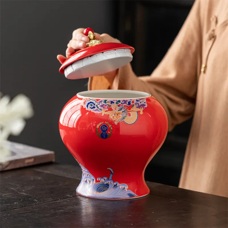 Afralia™ Vintage Ceramic Tea Caddy: Chinese Porcelain Storage Tank & Home Decor