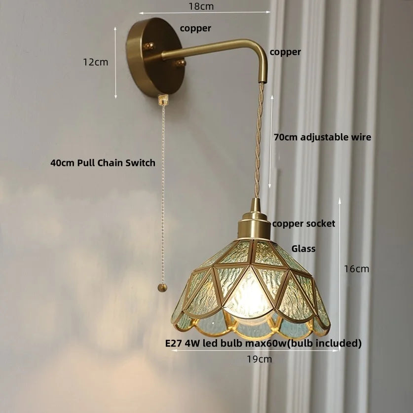 Afralia™ Tiffany Style Handcrafted Glass LED Wall Sconce Hallway Bedside Lamp