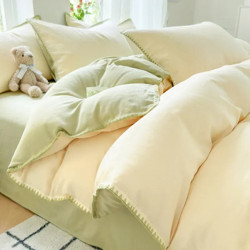 Afralia™ Double-Layer Cotton Bedding Set - Soft, Skin-Friendly Solid Cover for Single Queen Bed