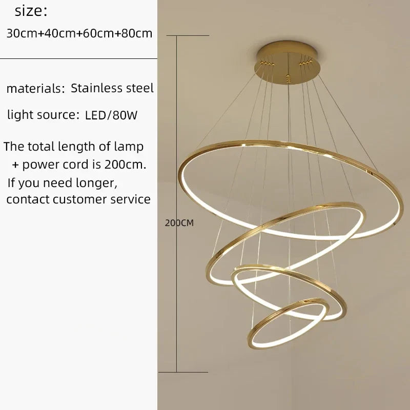 Afralia™ Nordic Golden Circle LED Chandelier for Villa Living Room, Hall Decor & Lighting