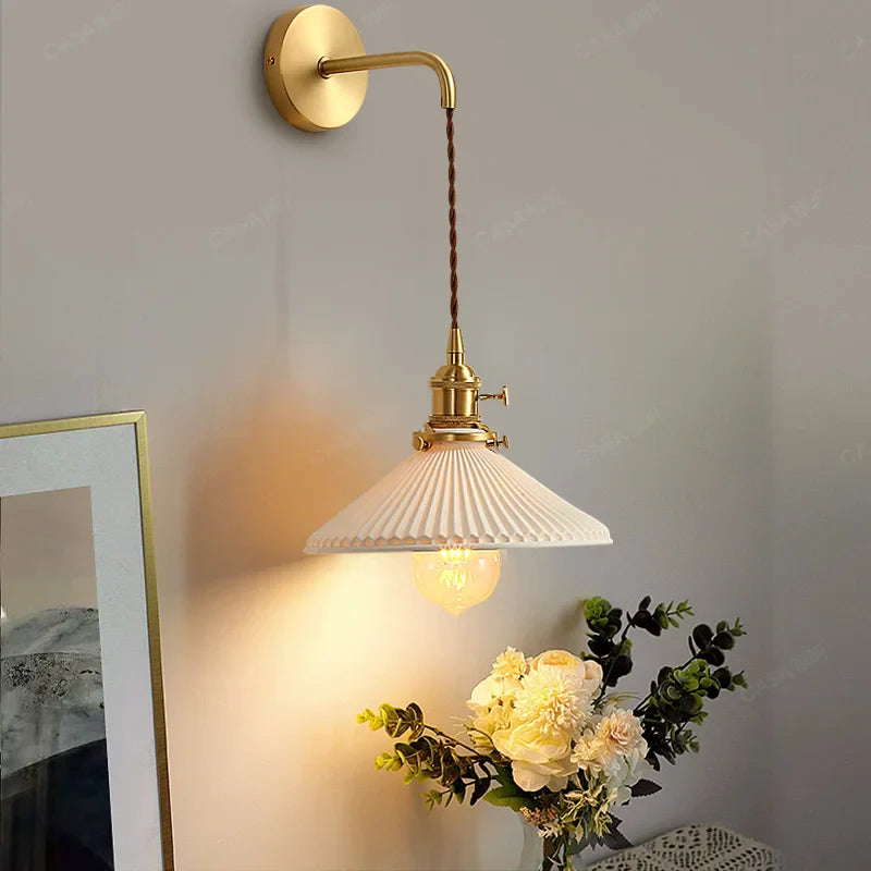Afralia™ Nordic LED Wall Light Copper Ceramic Bedroom Living Room Lamp