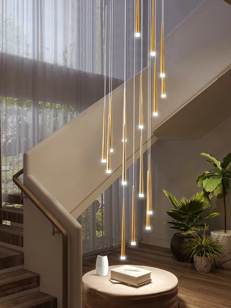 Afralia™ Loft Black LED Stair Chandelier for Modern Living Room and Restaurant