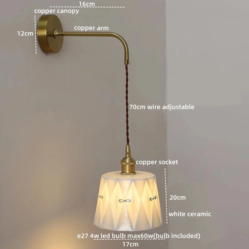 Afralia™ Ceramic Hand-painted LED Wall Light, Pull Chain Switch, Modern Bedside Lamp