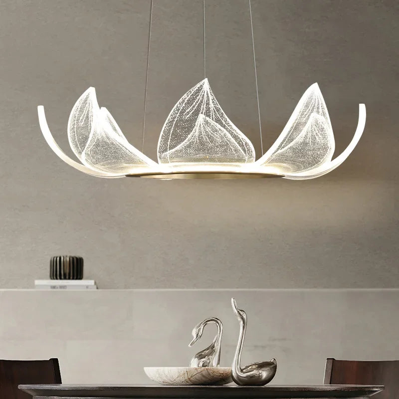 Afralia™ Lotus Acrylic LED Chandelier Gold Suspend Lamp for Living Room Lighting