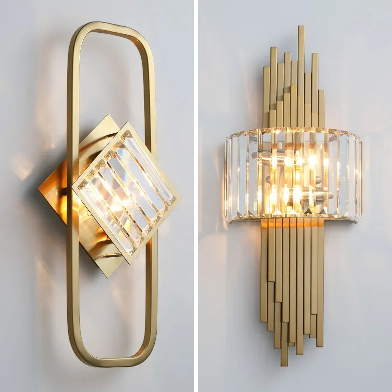 Afralia™ Crystal Gold Wall Lamp for Bedroom, Living Room, and Study Room