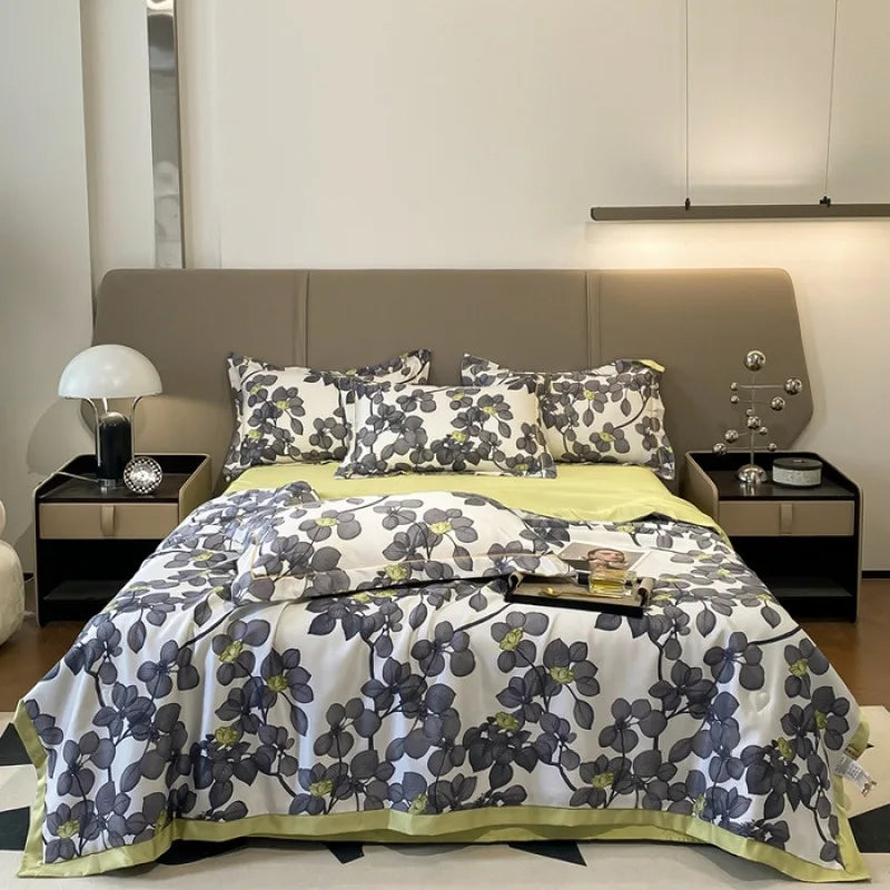 Afralia™ Tie-Dye Floral Satin Blanket Comforter: Super Soft Cooling Quilt for Bedding