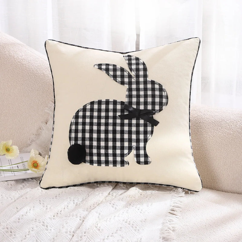 Afralia™ Bunny Cushion Cover Pink White Floral Embroidered Easter Home Sofa Decoration