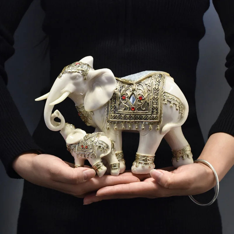 Afralia™ Resin Elephant Feng Shui Statue Handicrafts European Lucky Home Decor Ornament