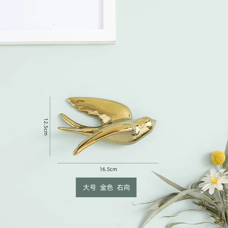 Afralia™ Golden Bird Swallow Sculpture Wall Decor Three-dimensional Handicrafts