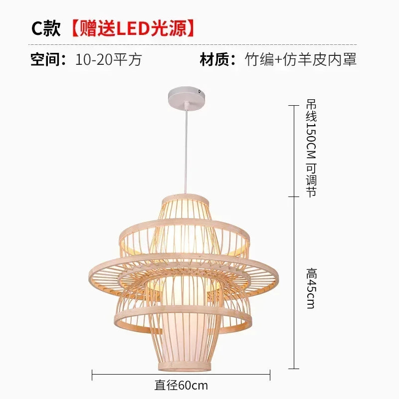 Afralia™ Bamboo Ceiling Chandelier for Home Garden Restaurant Bedroom Study Decoration Lamps