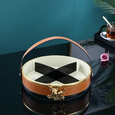 Afralia™ Brown Leather Desktop Storage Basket and Tissue Box