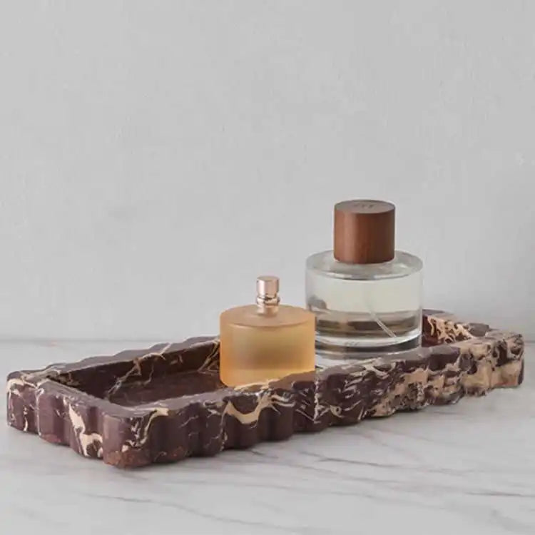 Afralia™ Red Travertine Marble Lace Rectangle Storage Tray