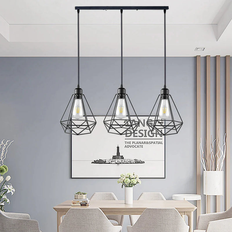 Afralia™ Wrought Iron Frame Pendant Chandelier for Restaurant Teahouse, Modern Ceiling Lighting