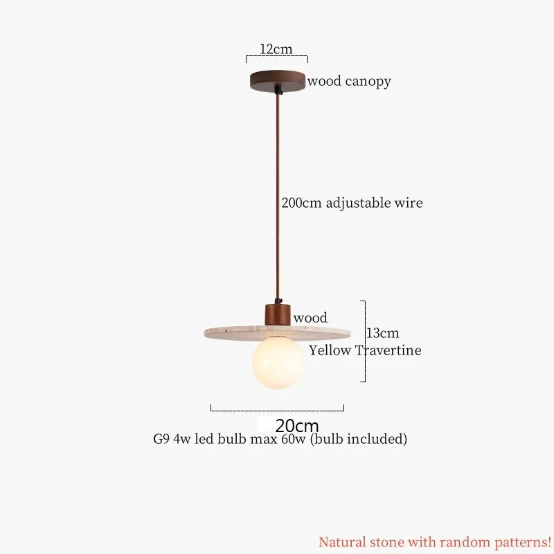 Afralia™ Cream Glass LED Pendant Lights Modern Wood Yellow Travertine Pendant Lamp
