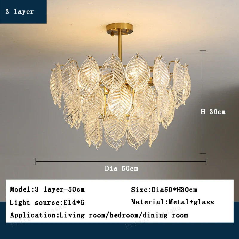 Afralia™ Leaf Glass Chandelier Pendant Light Luxury Dining Room Ceiling Fixture